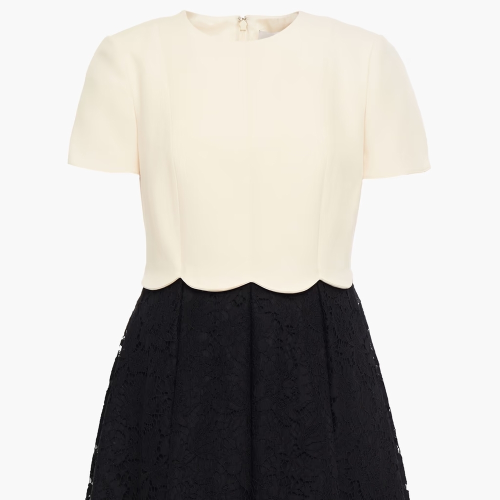 Valentino Garavani NWT Paneled two-tone crepe and corded lace mini dress